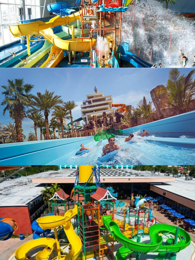 Collage of all five indoor water parks