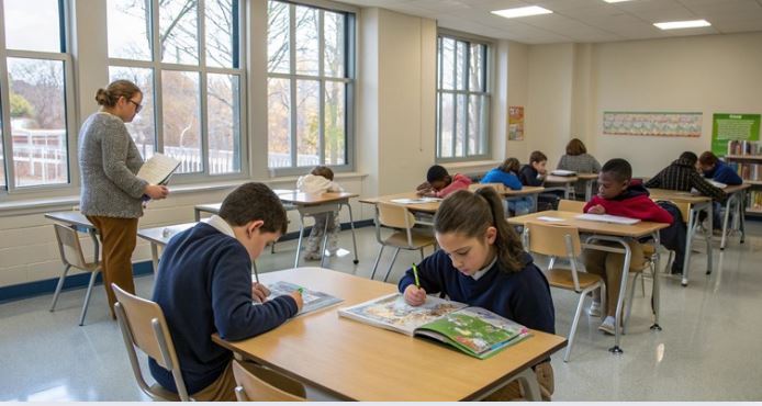 Peaceful classroom during quiet activity time