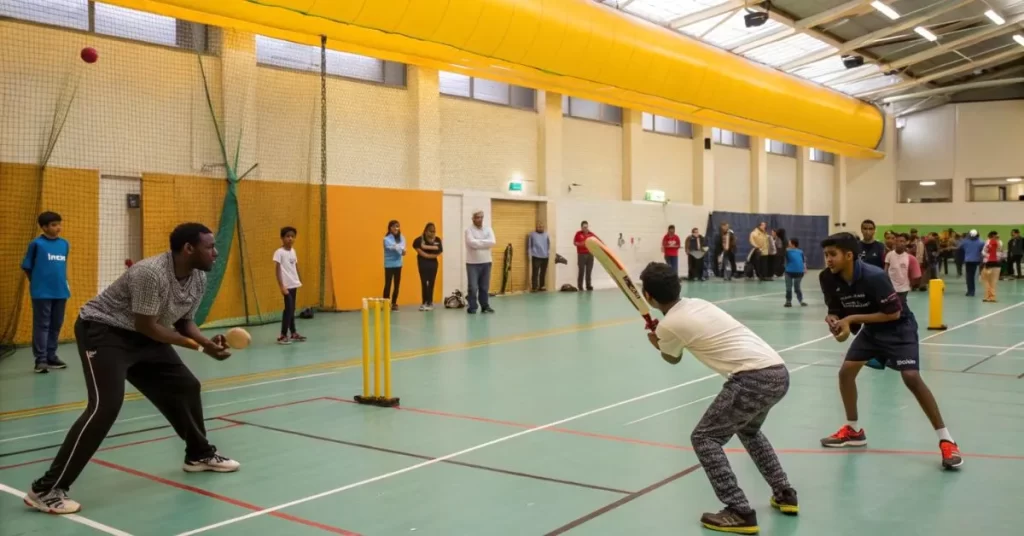  image of a diverse group enjoying indoor cricket