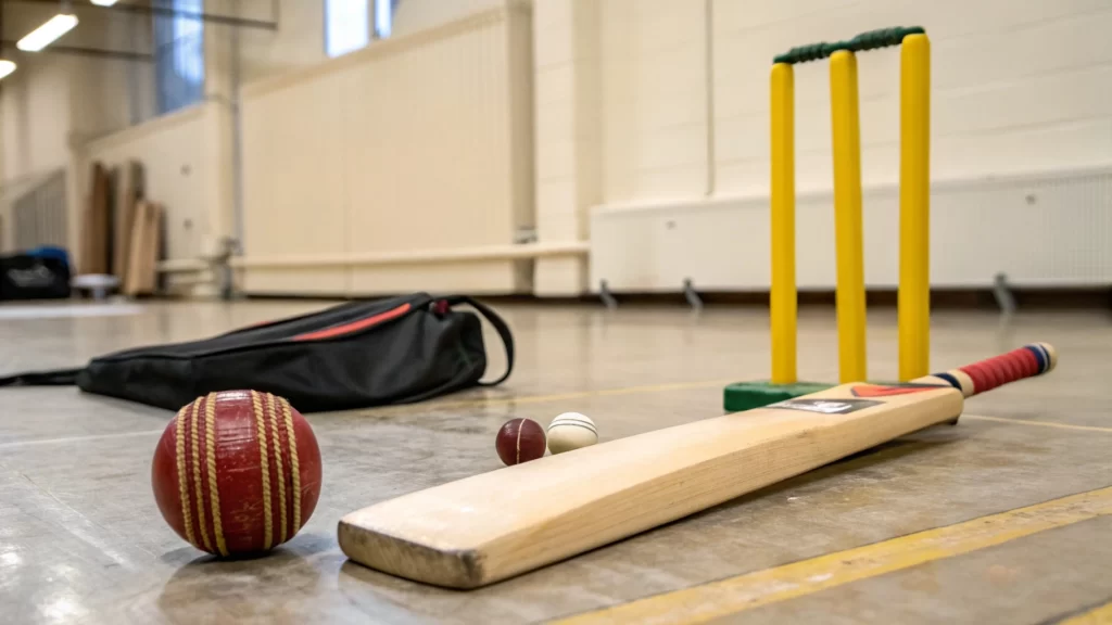 image of basic indoor cricket equipment