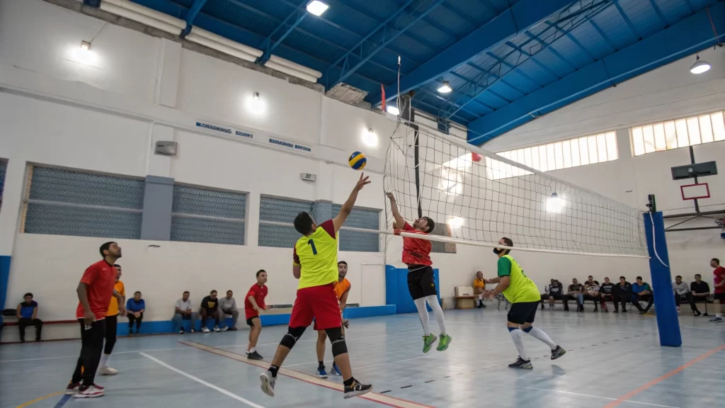 Group playing recreational volleyball